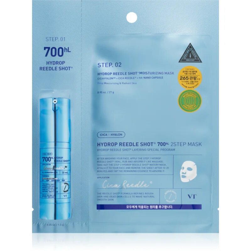 VT Cosmetics Hydrop Reedle Shot 700hL 2 Step Mask хидратираща в дълбочина маска за двуфазно третиране на кожата на лицето 28.5 гр.