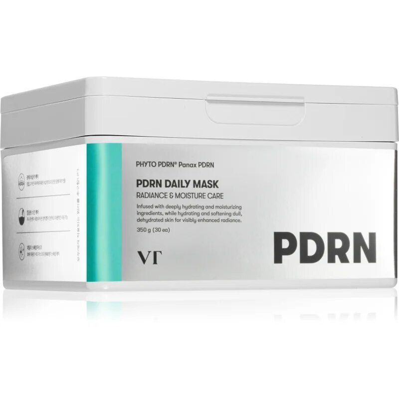 VT Cosmetics PDRN Daily Mask хидратираща платнена маска за освежаване и изглаждане на кожата голяма опаковка 30 бр.