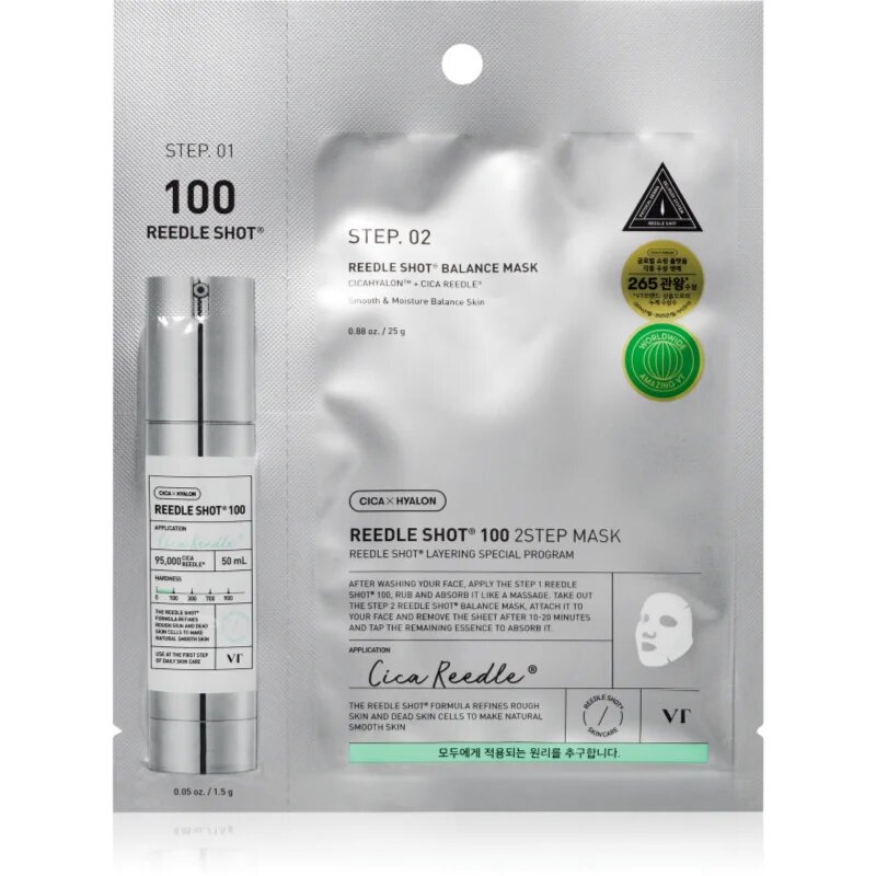 VT Cosmetics Reedle Shot 100 2-Step Mask интензивна възстановяваща маска за двуфазно третиране на кожата на лицето 26.5 гр.