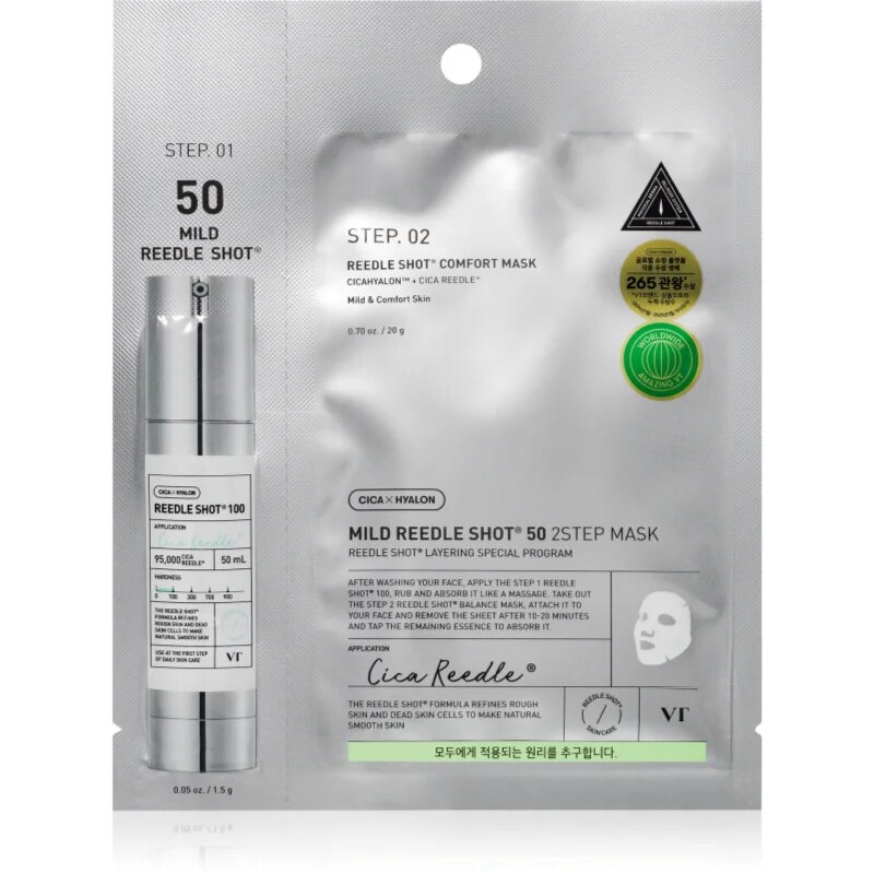 VT Cosmetics Reedle Shot 50 2-Step Mask интензивна възстановяваща маска за двуфазно третиране на кожата на лицето 26.5 гр.