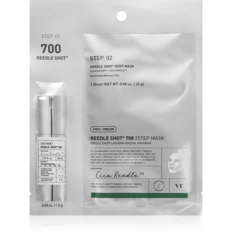 VT Cosmetics Reedle Shot 700 2-Step Mask интензивна възстановяваща маска за двуфазно третиране на кожата на лицето 26.5 гр.