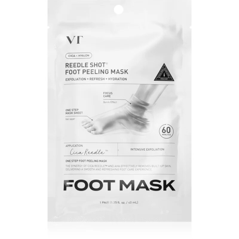 VT Cosmetics Reedle Shot Foot Peeling Mask ексфолиращи чорапи за омекотяване и хидратиране кожата на краката. 1 чифт