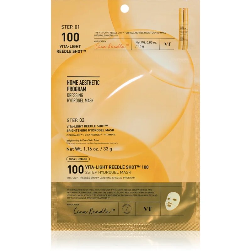VT Cosmetics Vita-Light Reedle Shot 100 2Step Hydrogel Mask интензивна хидрогелна маска за освежаване и хидратация 34.5 гр.