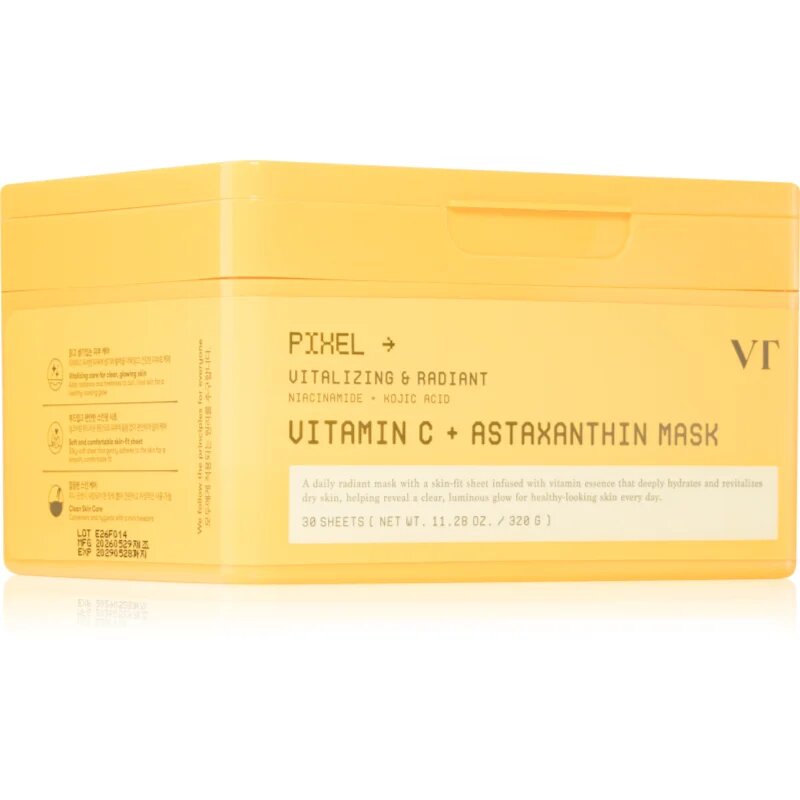 VT Cosmetics Vitamin C Astaxanthin Mask озаряваща хидратираща маска да уеднакви цвета на кожата голяма опаковка 30 бр.