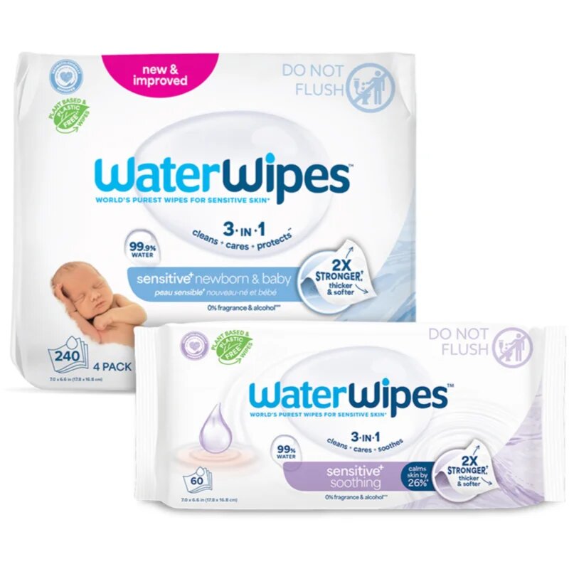 WaterWipes Sensitive (4x60 ks) + Soothing Clean (1x60 ks) мокри кърпички 300 бр.