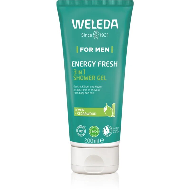 Weleda Energy Fresh 3in1 почистващ гел 3 в 1 за коса и тяло за мъже 200 мл.