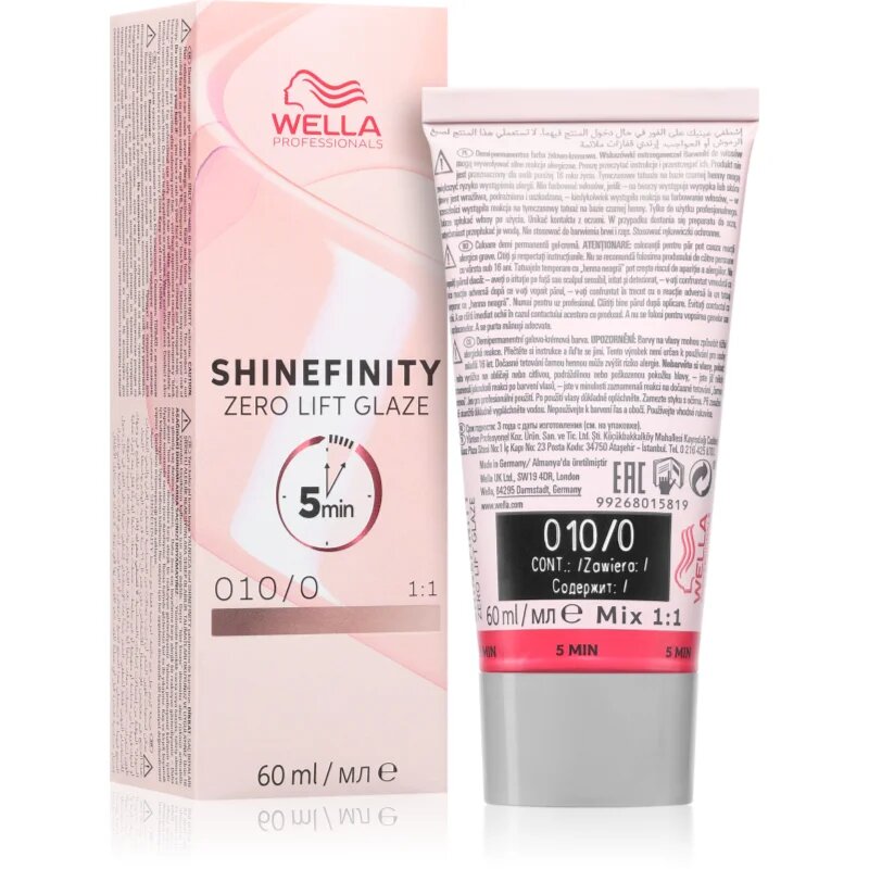 Wella Professionals Shinefinity Zero Lift Glaze полуперманентна тонираща боя за коса цвят 010/0 Lightest Blonde Natural 60 мл.