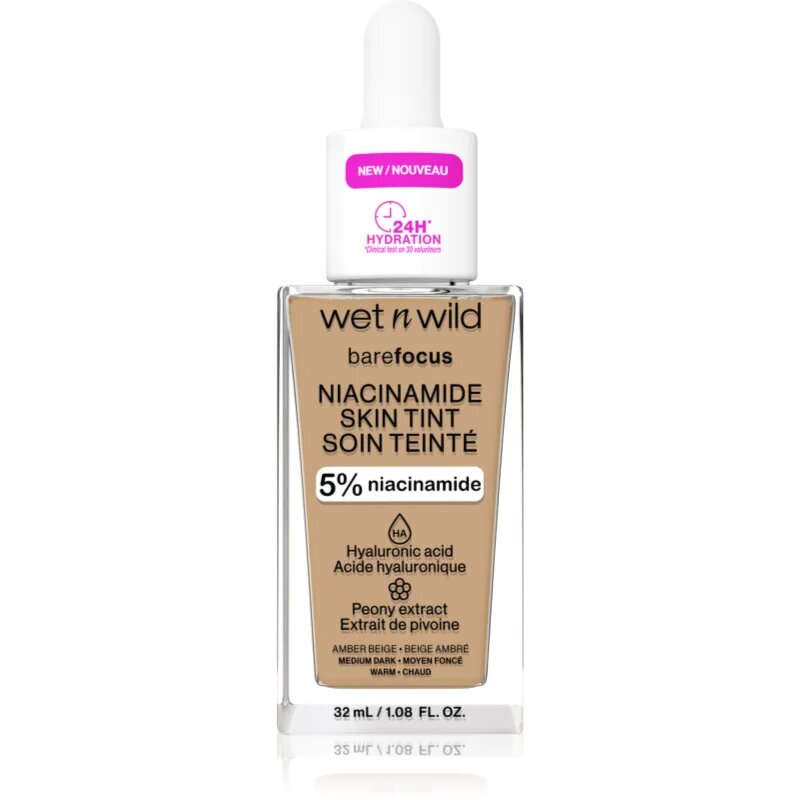 Wet N Wild BareFocus Niacinamide Skin Tint лек хидратиращ фон дьо тен цвят Amber Beige (Warm) 32 мл.