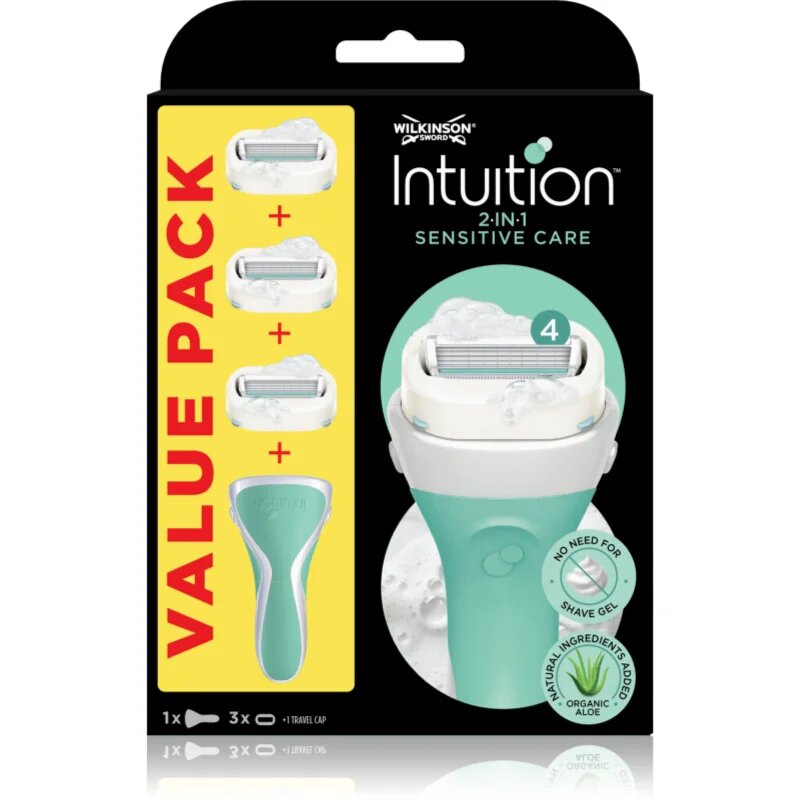 Wilkinson Sword Intuition 2in1 Soap & Shave Sensitive самобръсначка + резервни глави 3 бр.