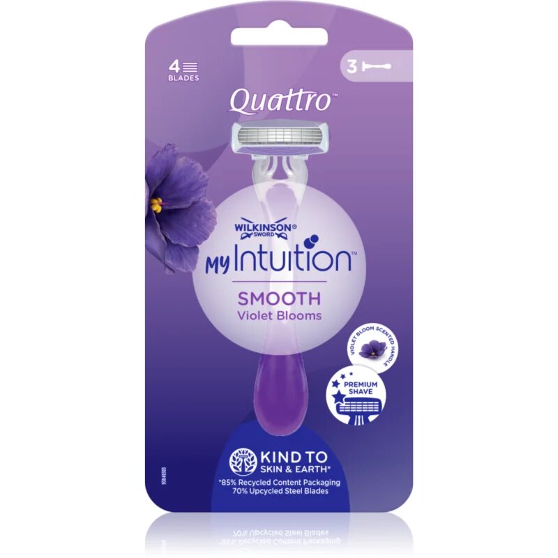 Wilkinson Sword My Intuition Quattro самобръсначки за еднократна употреба Violet Blooms 3 бр.
