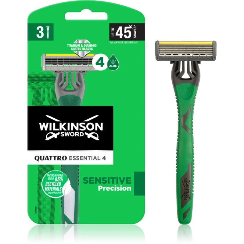 Wilkinson Sword Quattro Essential 4 Sensitive Precision самобръсначки за еднократна употреба 3 бр.