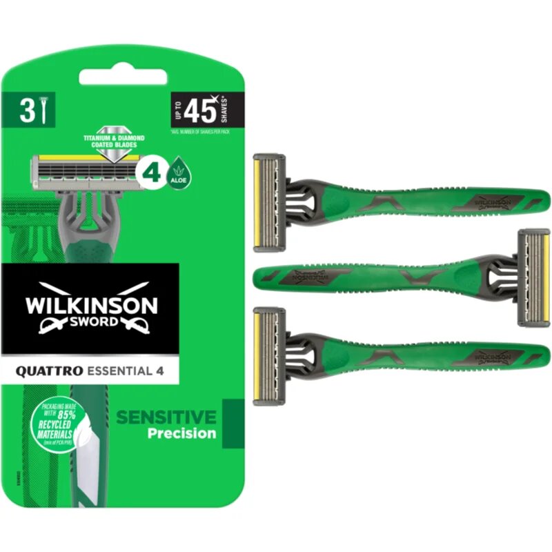 Wilkinson Sword Quattro Essential 4 Sensitive Precision самобръсначки за еднократна употреба 3 бр.