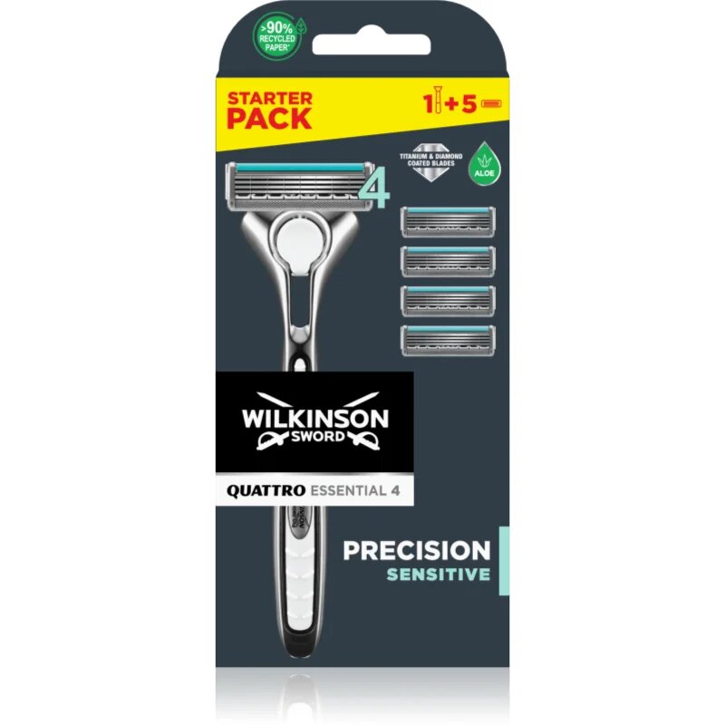 Wilkinson Sword Quattro Essential 4 Titanium Sensitive самобръсначка + резервни остриета 4 бр