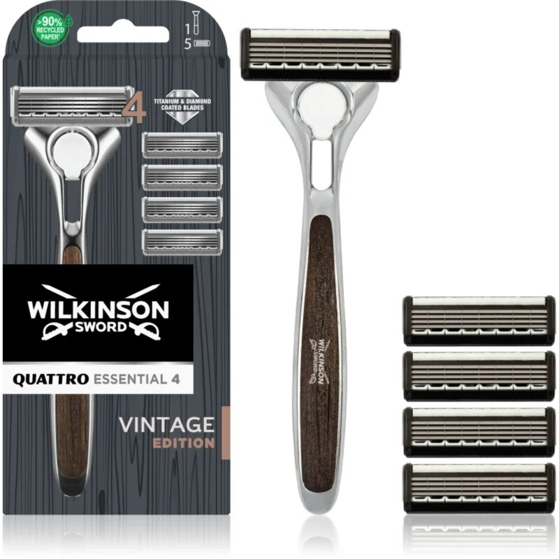 Wilkinson Sword Quattro Essential 4 Titanium Vintage самобръсначка + резервни остриета 5 бр