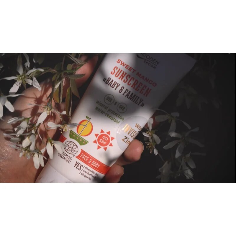 WoodenSpoon Baby & Family Sweet Mango защитно слънцезащитно мляко за цялото семейство SPF 50 100 мл.