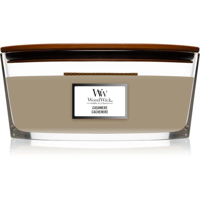 Woodwick Cashmere ароматна свещ с дървен фитил (hearthwick) 453.6 гр.