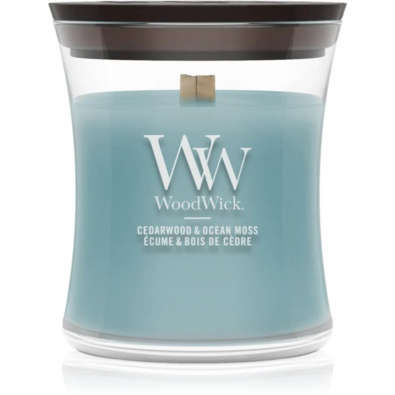 Woodwick Cedarwood & Ocean Moss ароматна свещ с дървен фитил 85 гр.
