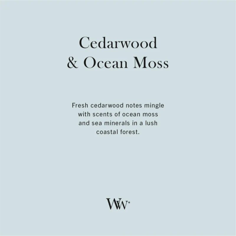 Woodwick Cedarwood & Ocean Moss ароматна свещ с дървен фитил 85 гр.