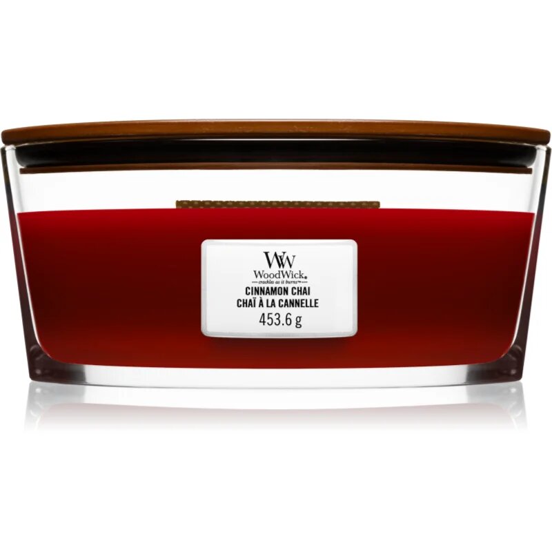 Woodwick Cinnamon Chai ароматна свещ с дървен фитил (hearthwick) 453 гр.