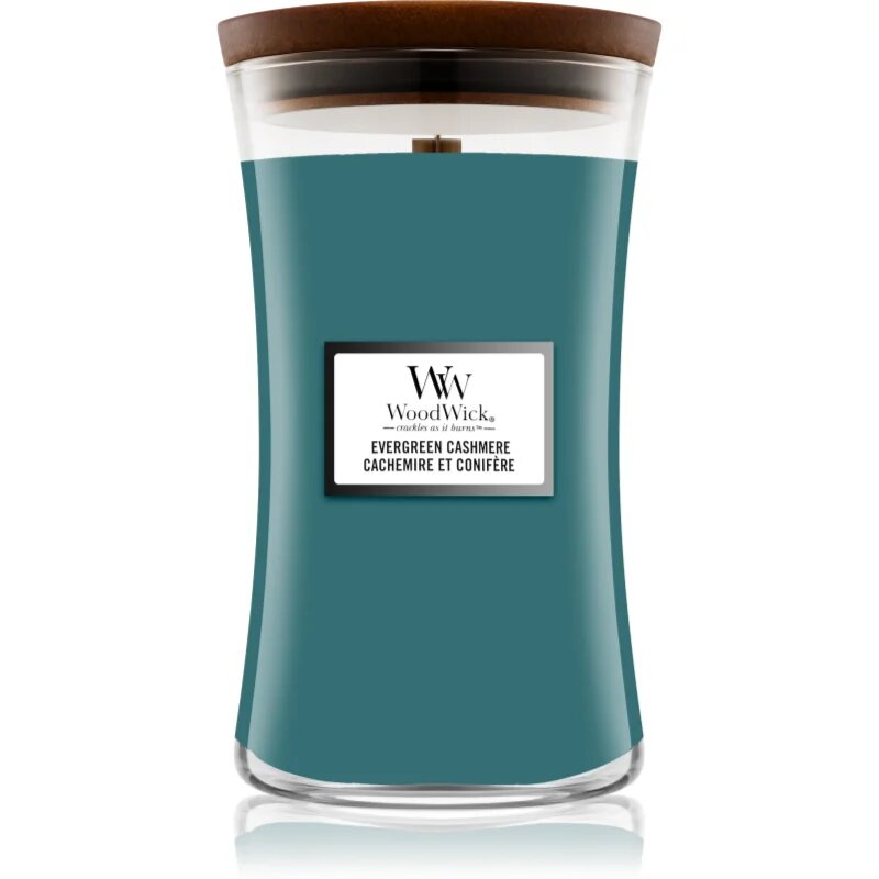 Woodwick Evergreen Cashmere ароматна свещ с дървен фитил 610 гр.