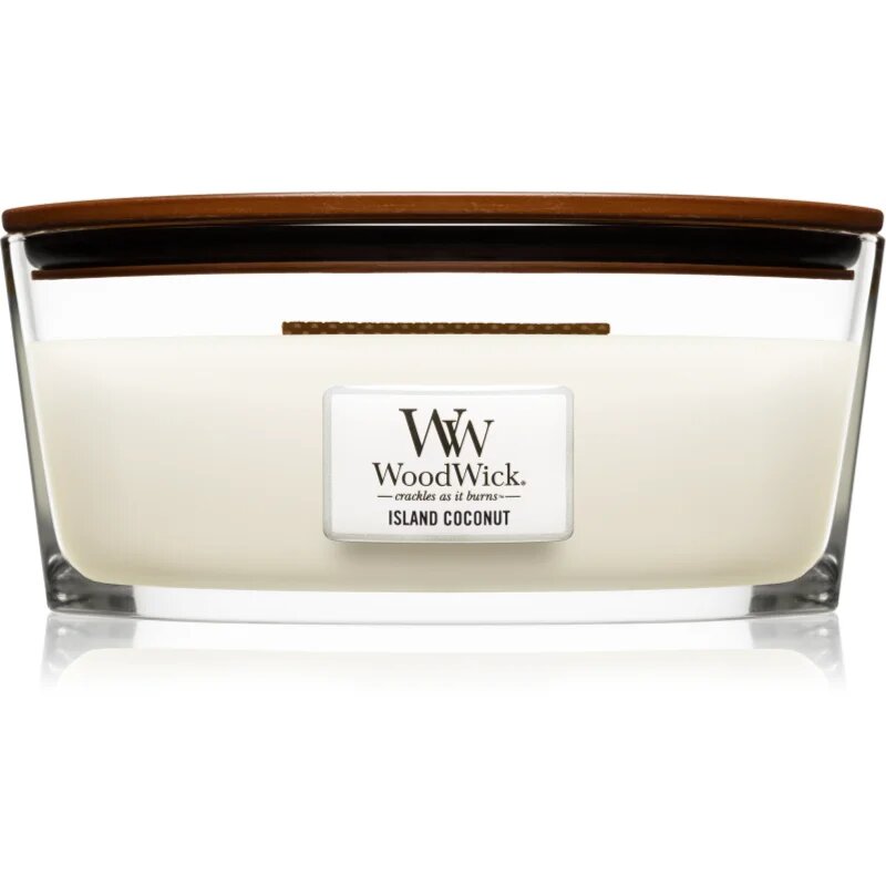 Woodwick Island Coconut ароматна свещ с дървен фитил (hearthwick) 453 гр.