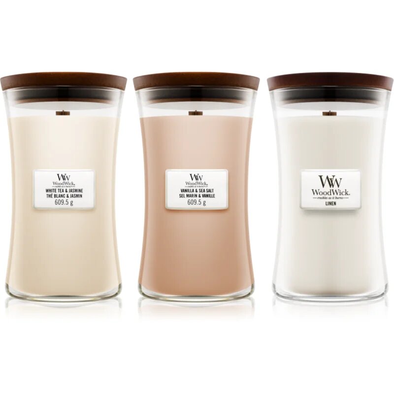 Woodwick Linen Tea & Sea Salt set подаръчен комплект