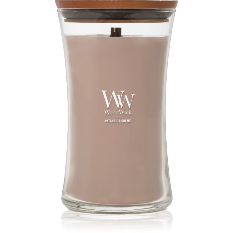 Woodwick Opulent Wood Patchouli Creme ароматна свещ с дървен фитил 609.5 гр.