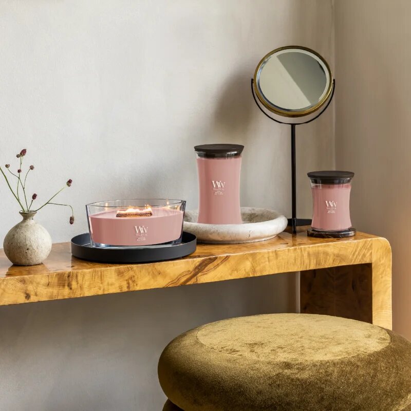 Woodwick Rose Blush ароматна свещ с дървен фитил 610 гр.