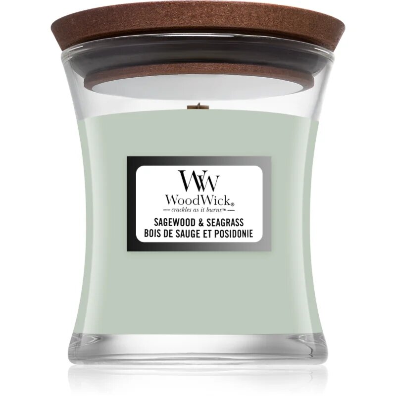 Woodwick Sagewood & Seagrass ароматна свещ с дървен фитил 85 гр.
