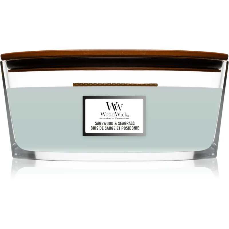 Woodwick Sagewood & Seagrass ароматна свещ с дървен фитил (hearthwick) 4536 гр.