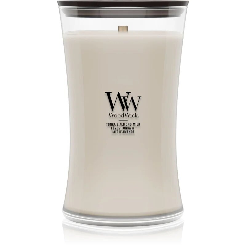 Woodwick Tonka & Almond Milk ароматна свещ с дървен фитил 610 гр.