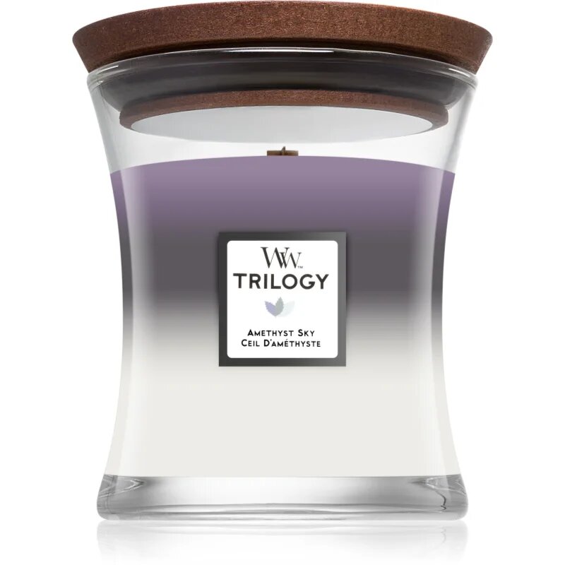 Woodwick Trilogy Amethyst Sky ароматна свещ с дървен фитил 275 гр.