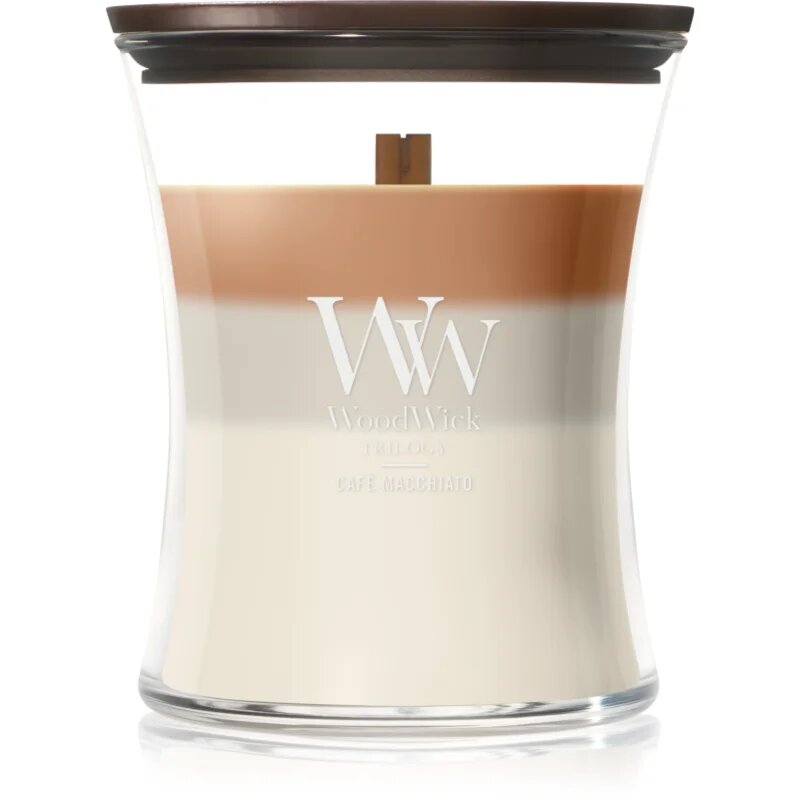 Woodwick Trilogy Café Macchiato ароматна свещ с дървен фитил 275 гр.
