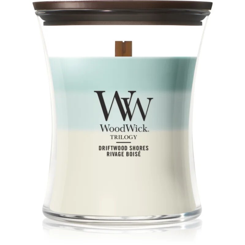 Woodwick Trilogy Driftwood Shores ароматна свещ с дървен фитил 275 гр.