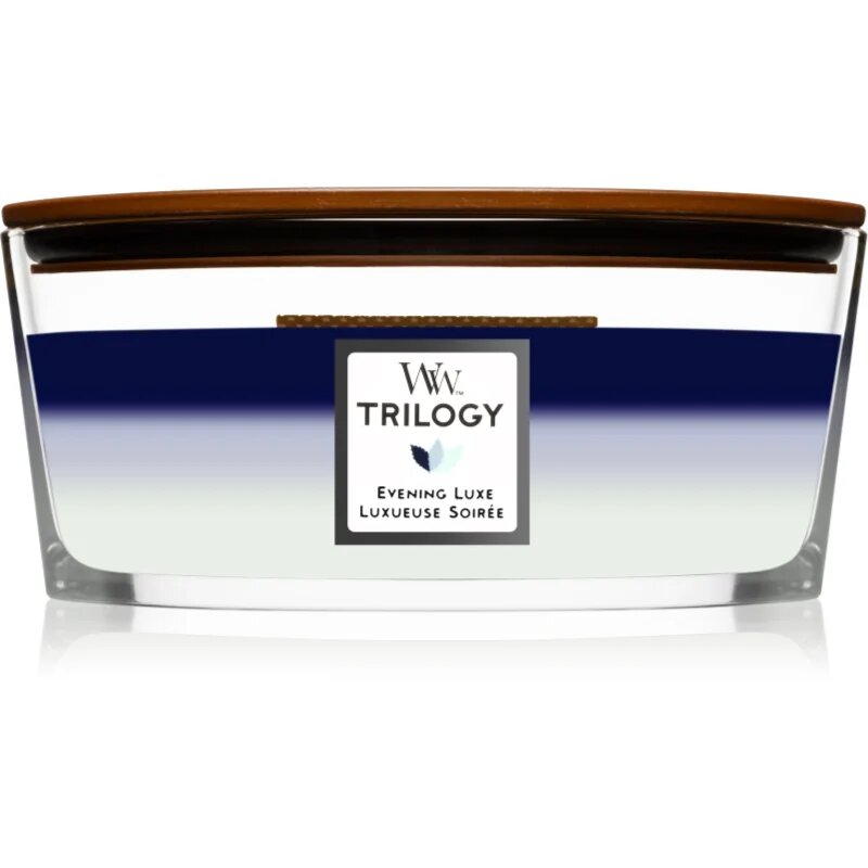 Woodwick Trilogy Evening Luxe ароматна свещ с дървен фитил (hearthwick) 453.6 гр.