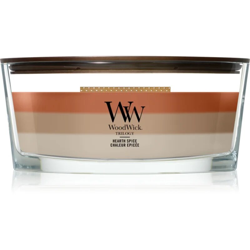 Woodwick Trilogy Hearth Spice ароматна свещ с дървен фитил 453.6 гр.