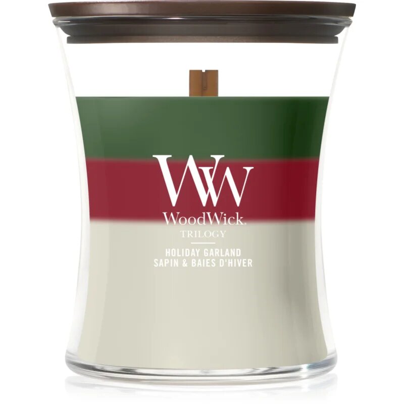 Woodwick Trilogy Holiday Garland ароматна свещ с дървен фитил 275 гр.