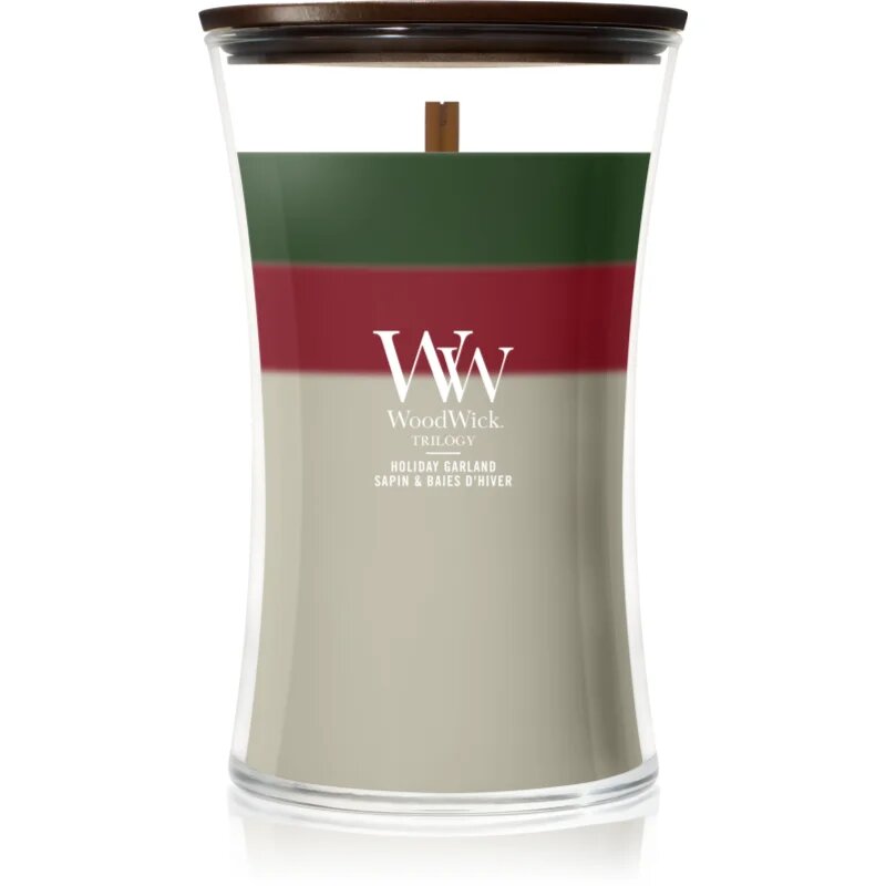 Woodwick Trilogy Holiday Garland ароматна свещ с дървен фитил 610 гр.