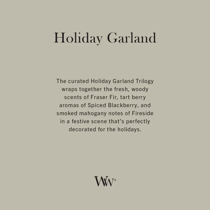 Woodwick Trilogy Holiday Garland ароматна свещ с дървен фитил 610 гр.