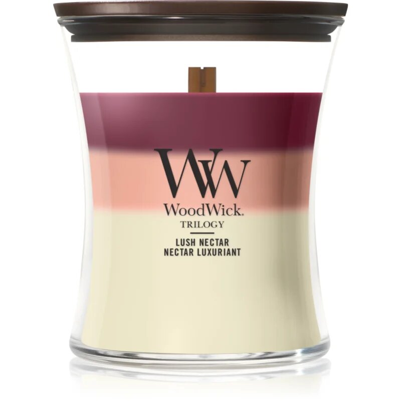Woodwick Trilogy Lush Nectar ароматна свещ с дървен фитил 275 гр.