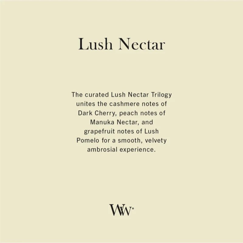 Woodwick Trilogy Lush Nectar ароматна свещ с дървен фитил 275 гр.