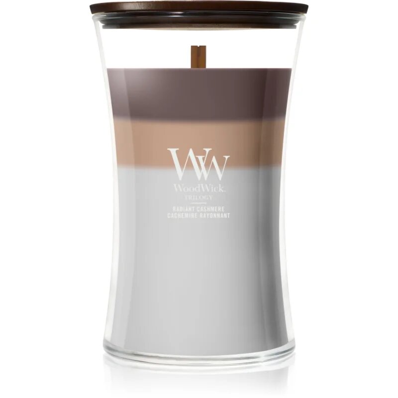 Woodwick Trilogy Radiant Cashmere ароматна свещ с дървен фитил 610 гр.