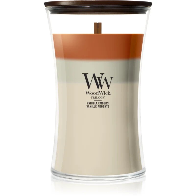 Woodwick Trilogy Vanilla Embers ароматна свещ с дървен фитил 610 гр.