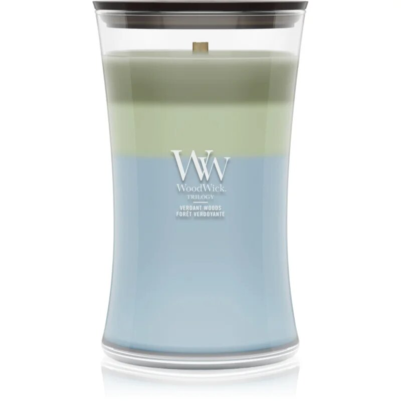 Woodwick Trilogy Verdant Woods ароматна свещ с дървен фитил 610 гр.