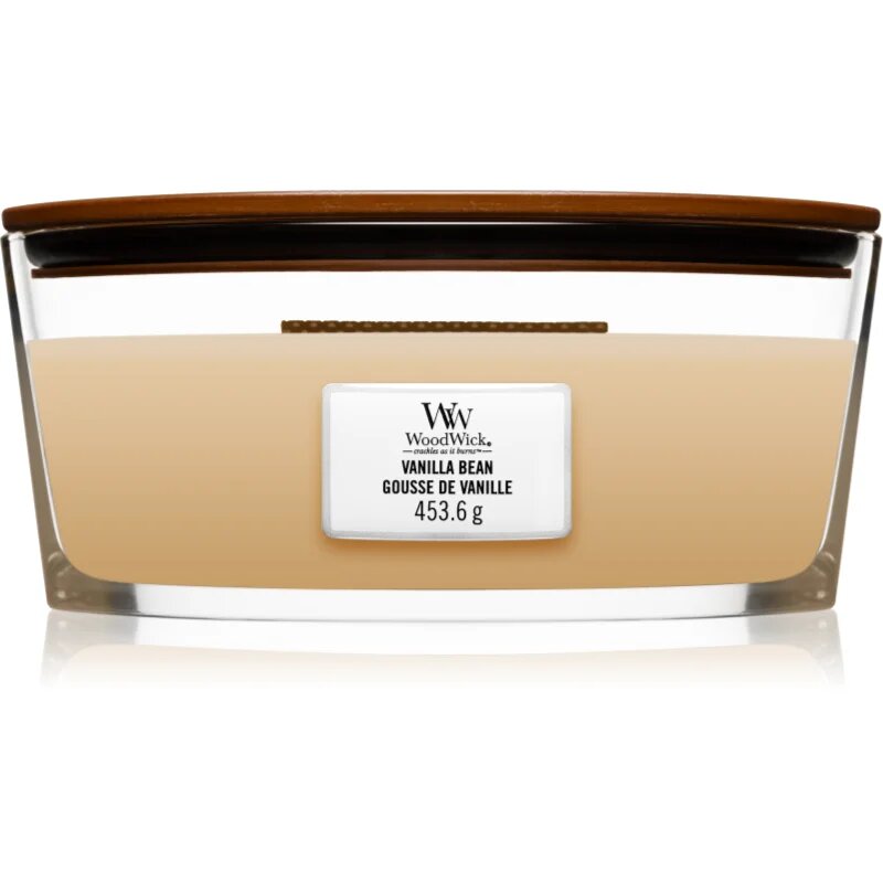 Woodwick Vanilla Bean ароматна свещ с дървен фитил (hearthwick) 453.6 гр.
