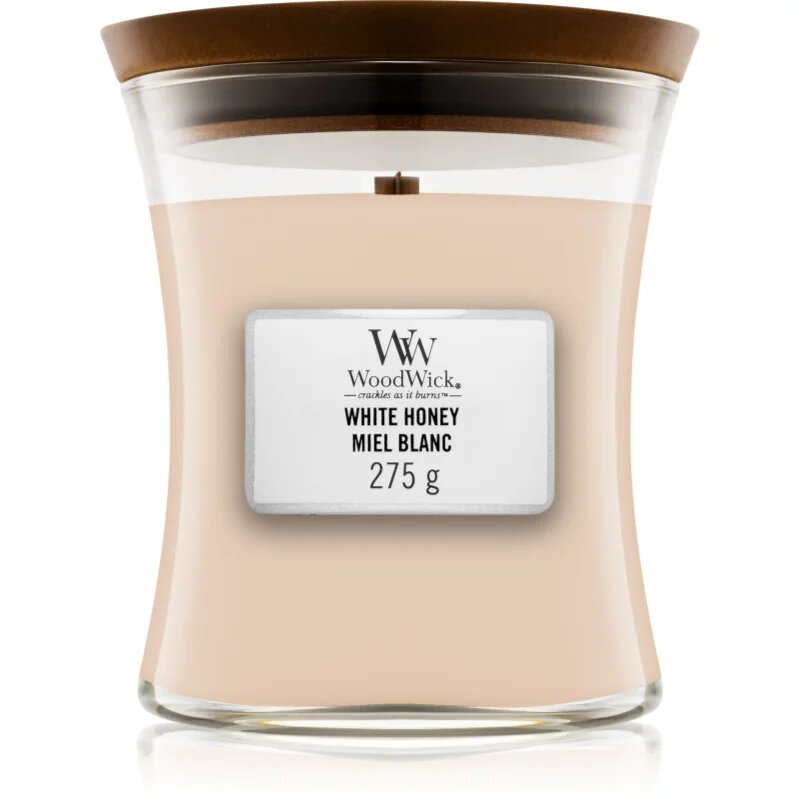 Woodwick White Honey Miel Blanc ароматна свещ с дървен фитил 275 гр.
