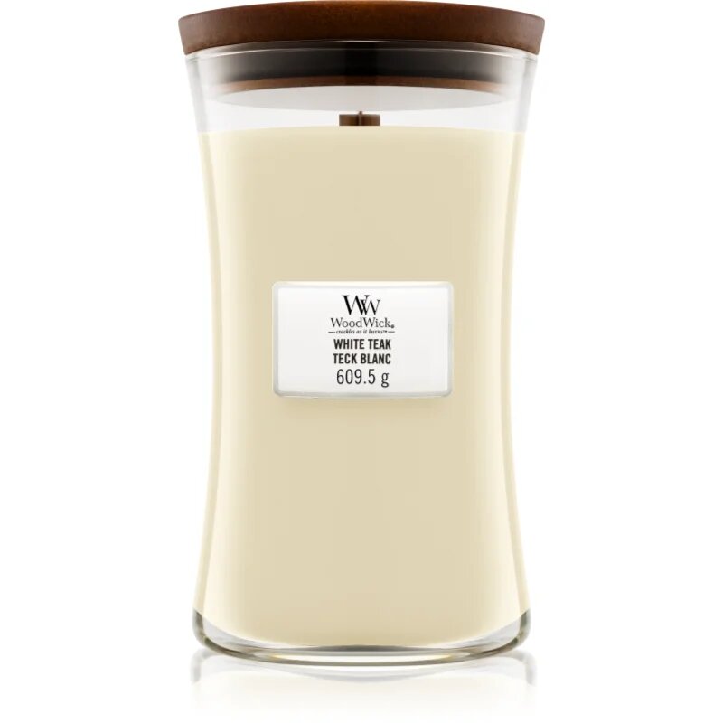 Woodwick White Teak ароматна свещ с дървен фитил 609.5 гр.