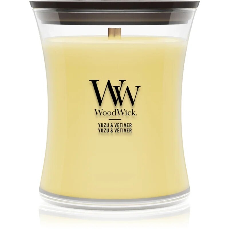 Woodwick Yuzu & Vetiver ароматна свещ с дървен фитил 275 гр.