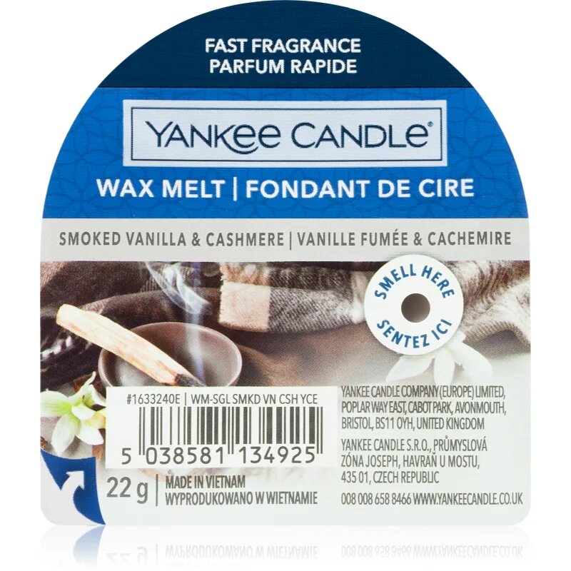 Yankee Candle Smoked Vanilla & Cashmere восък за арома-лампа 22 гр.