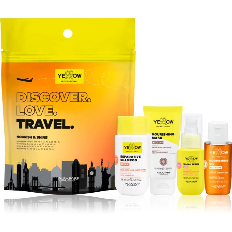 Yellow Professional Discover.Love.Travel. Shine Kit комплект за пътуване за суха и изтощена коса